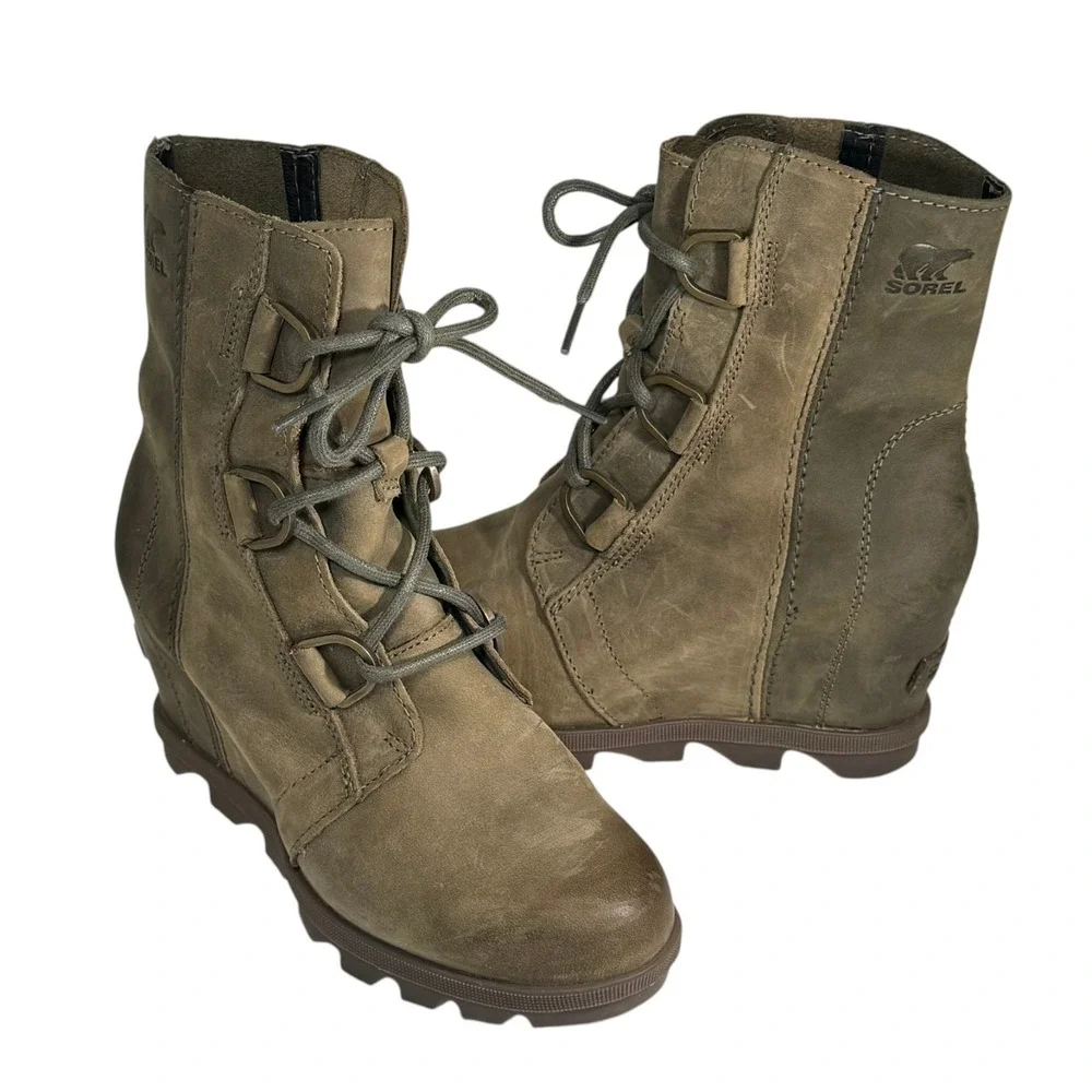 Sorel Women Joan‎ of Arctic Boot Size 6.5 Waterproof Olive Combat Wedge Lug